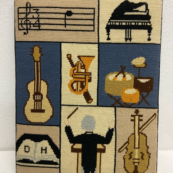 Needlepoint Wall Hanging Framed Musical 14x11” - Picture 7 of 9